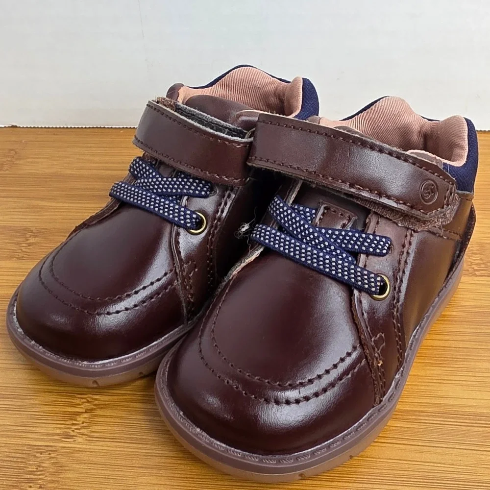 Stride Rite SRT Anders Boys Brown Leather Hook and Loop Shoes BB018501 Size 4M